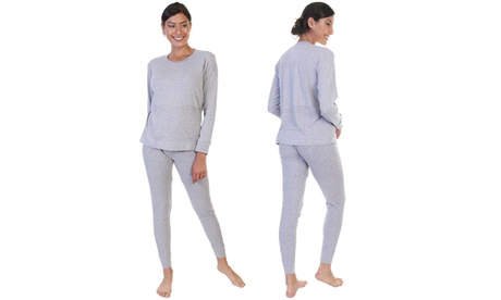 Women'sCOTTON Long Johns Thermal Underwear 2-Piece Set Navy 2X-Large (14-16)