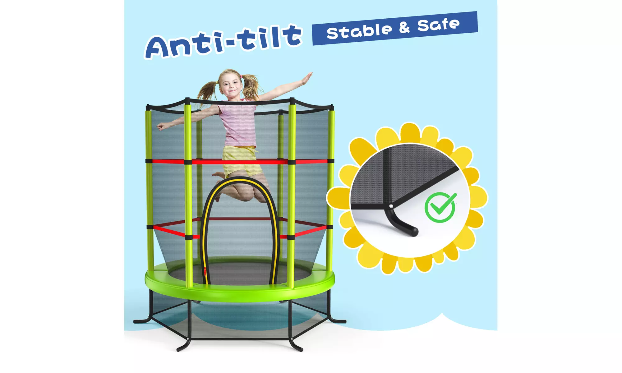 Youth Jumping Round Trampoline 55'' Exercise W/ Safety Pad Enclosure Combo Kids