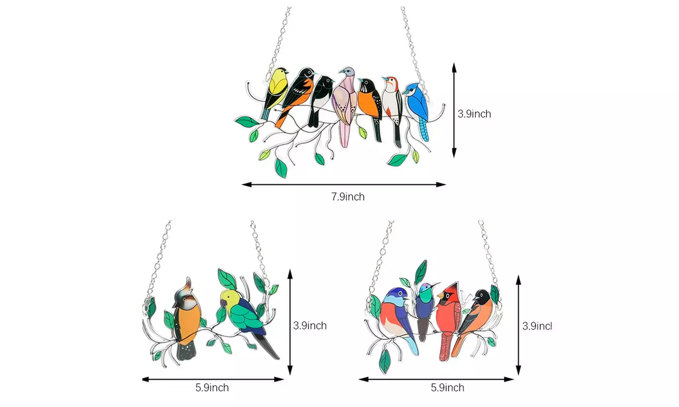 Multicolor Birds On A Wire High Stained Suncatcher Window Panel Home Decor