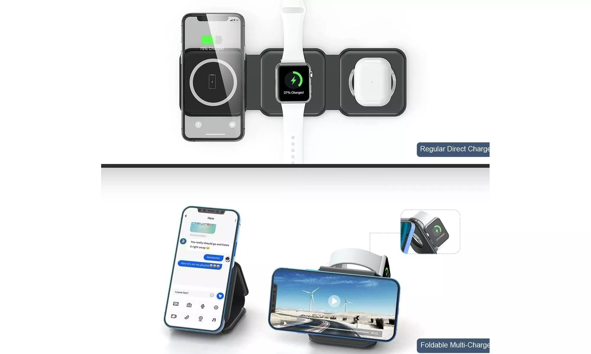 3 in 1 Wireless Charging Pad W/ 20w Wall Adapter for Apple Watch Air Pods iPhone