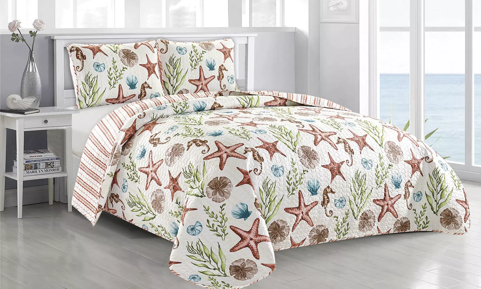 Seahorse & Starfish Coastal Premium Quilt Set (2- or 3-Piece)