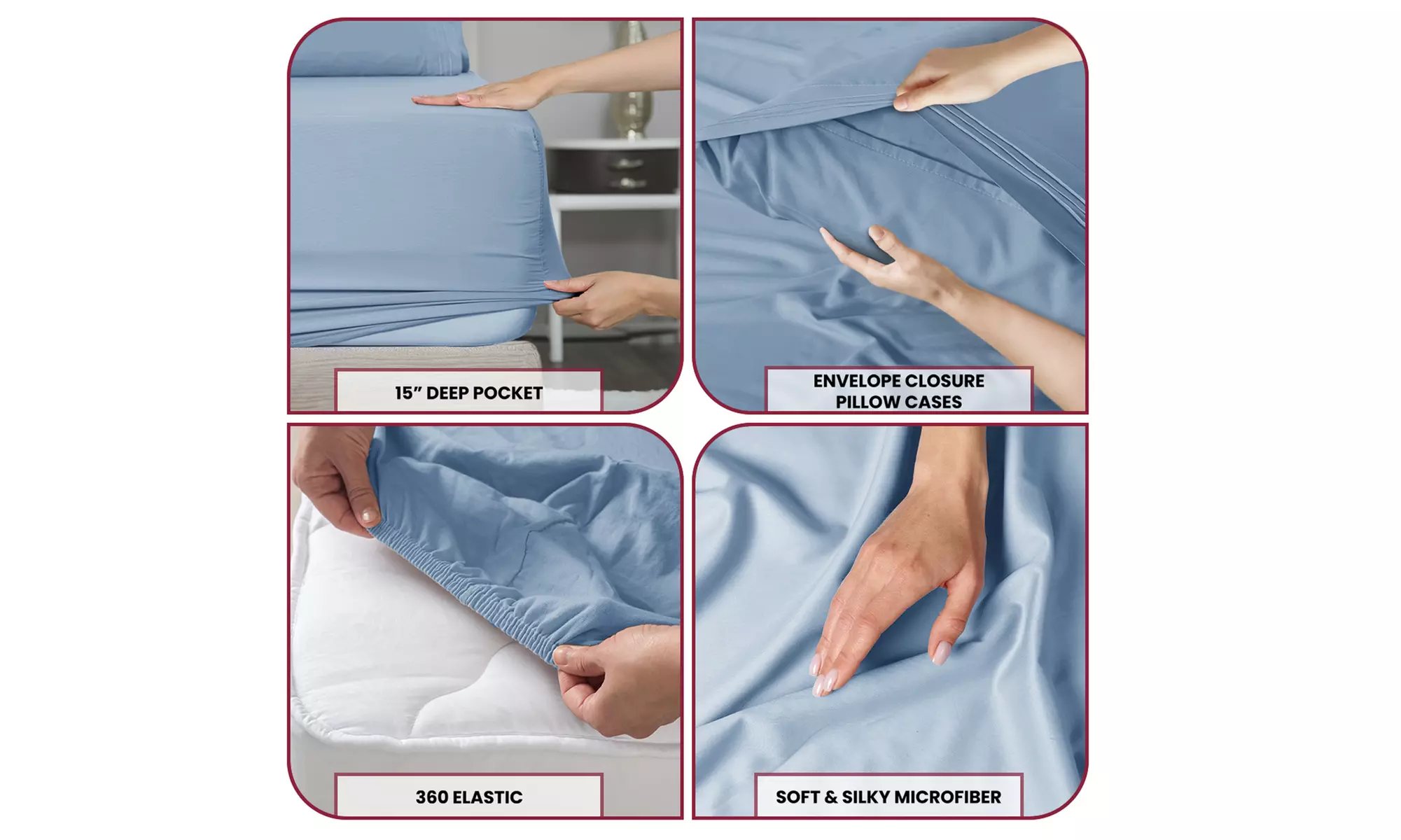 Lux Decor 4Pc Deep Pocket Sheet Set With Embroidered Pillowcases & Giftable Bag