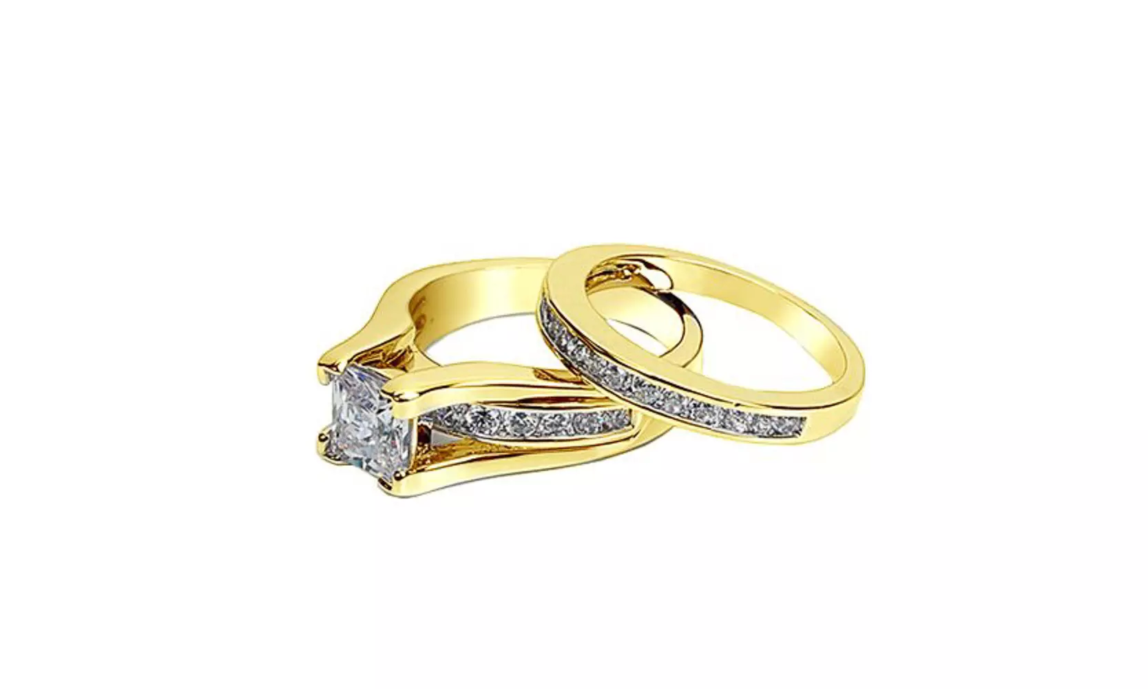 Women's 2.10 Ct Zirconia Gold Plated Stainless Steel Wedding Ring Set