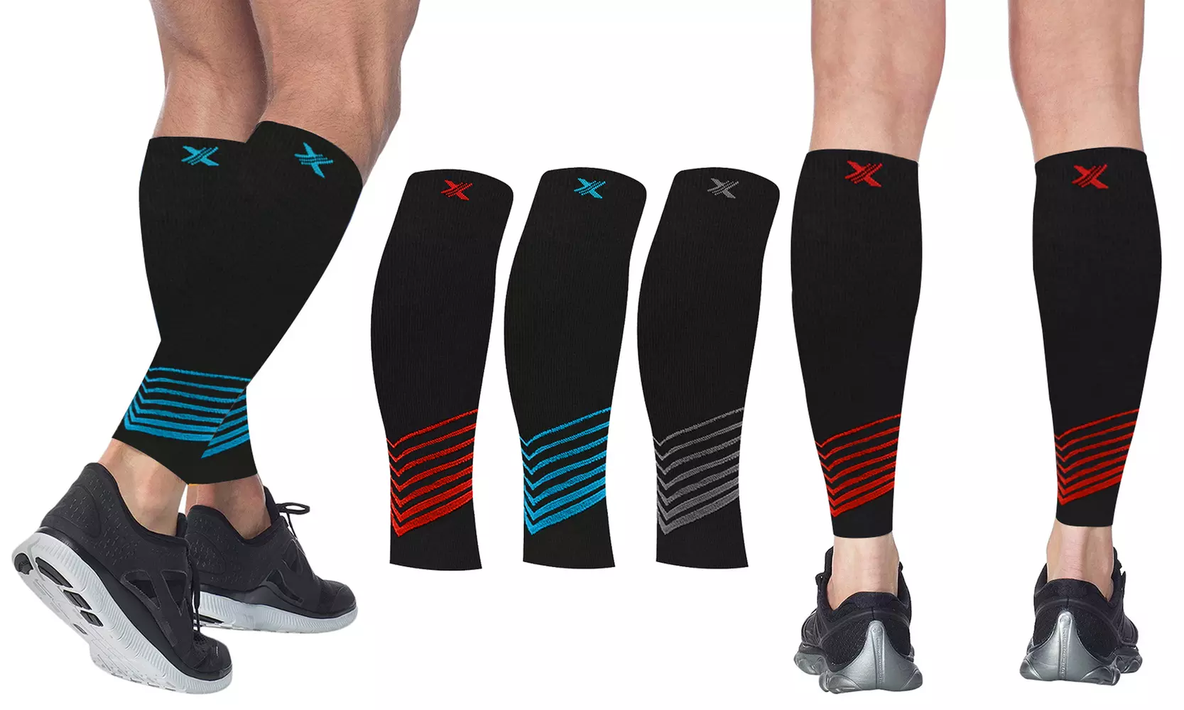 XTF Ultra V-Striped Copper-Infused Calf Compression Sleeve ( 1-Pair)