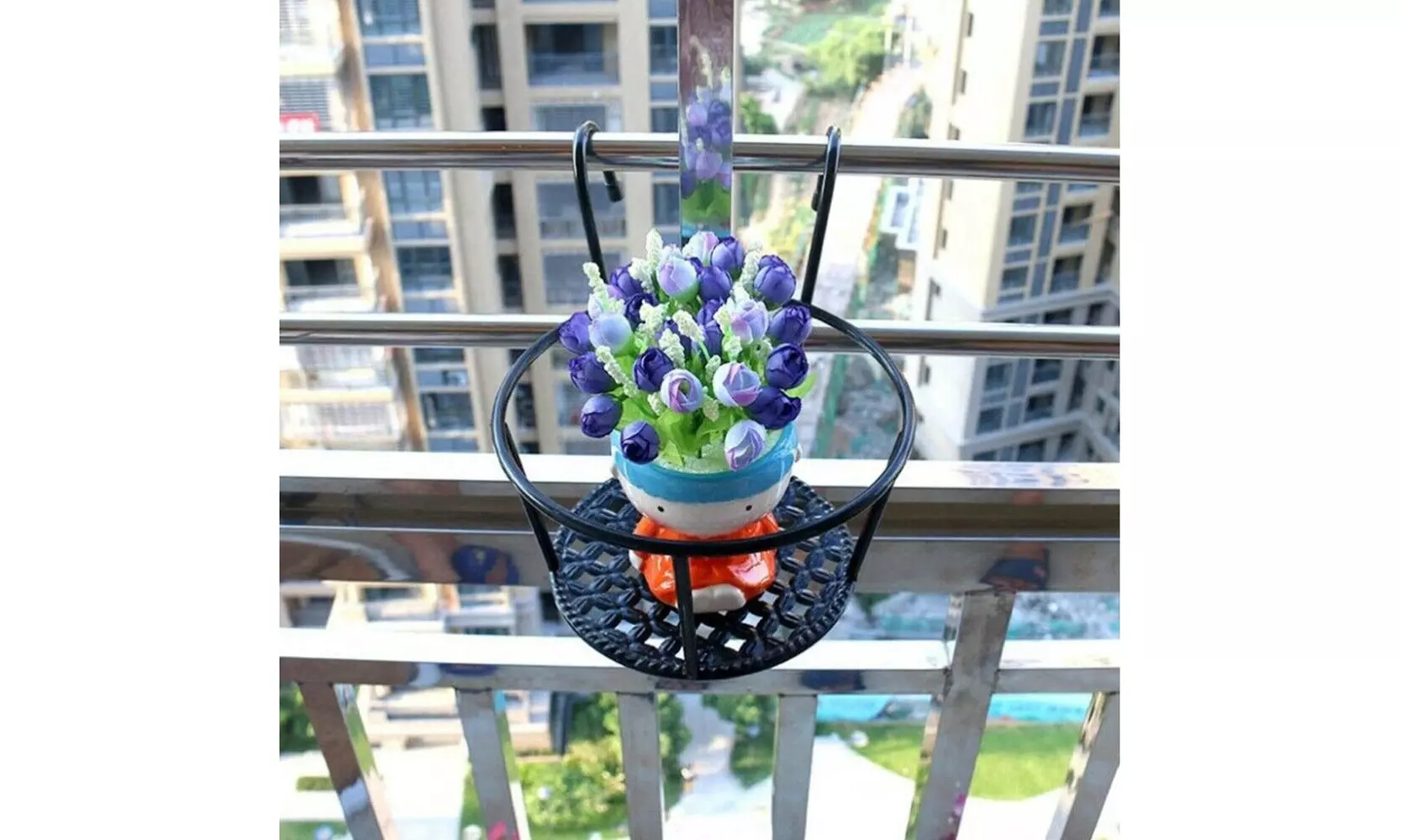 Iron Art Hanging Baskets Holder Flowers Rack Home Balcony Fence Planter