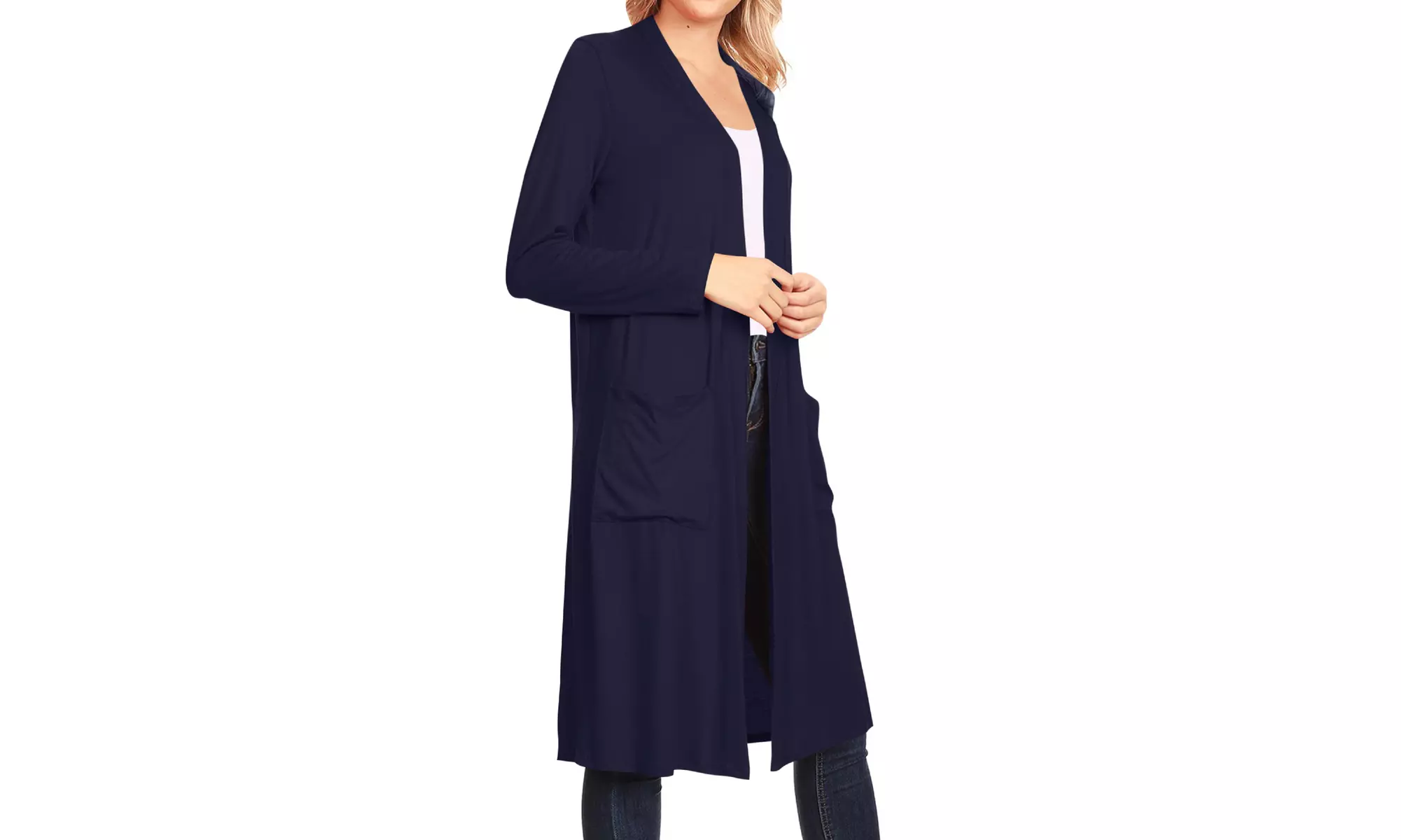Women's Casual Open Front Side Pockets Solid  Long Cardigan