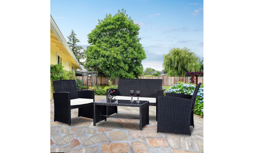 Costway Rattan Patio Furniture Set With Cushioned Seats (4-Piece) | Groupon