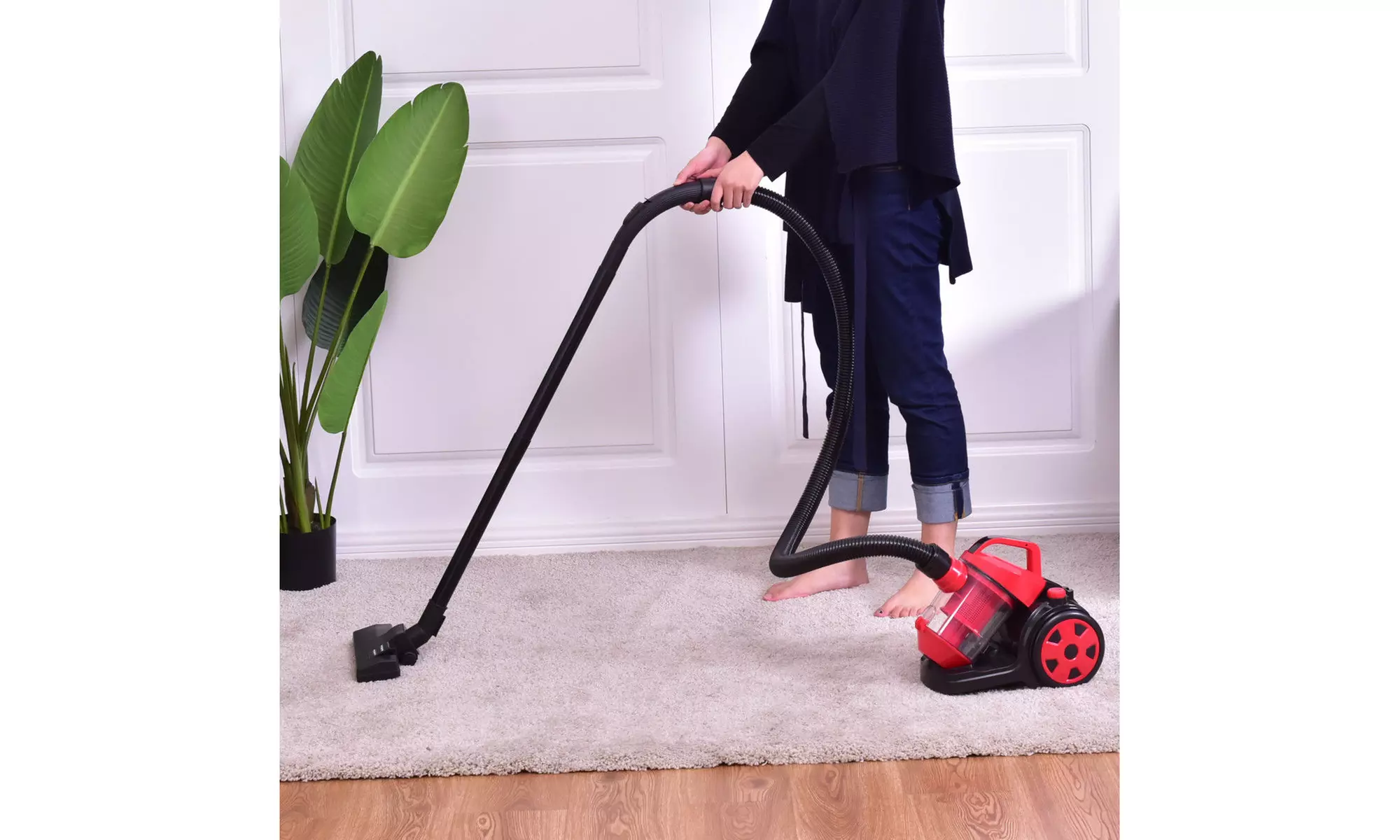 Vacuum Cleaner Canister Bagless Cord Rewind Carpet Hard Floor w HEPA Filtration - Primary Image