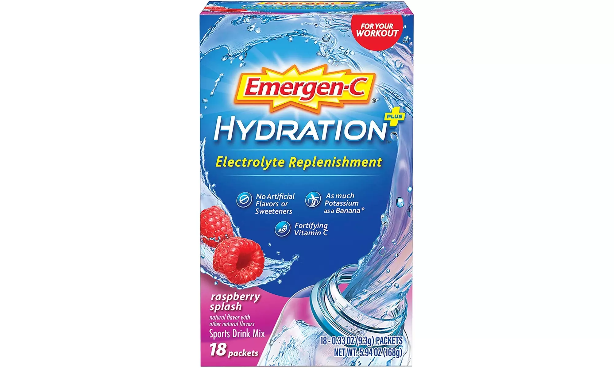 Emergen-C Hydration Sports Drink Mix With Vitamin C (18 Count, Raspberry Flavor) - Primary Image