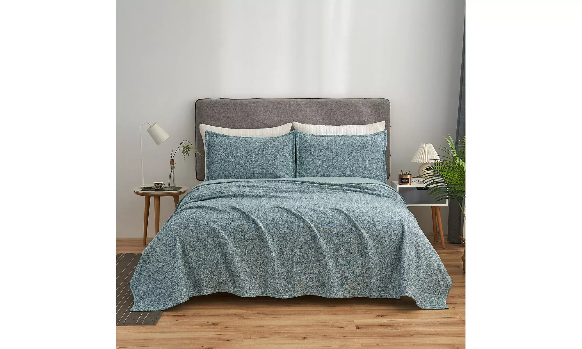 2-3 Piece Knit Weave Bed Blanket Set,Lightweight Fuzzy Jersey Blanket With Shams