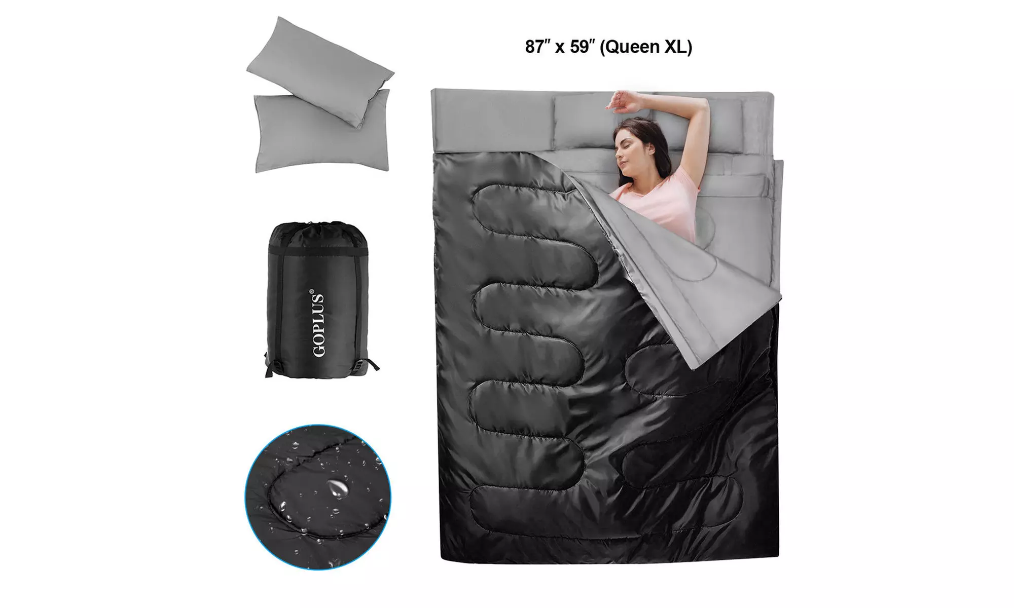 Goplus  Double 2 Person Sleeping Bag Waterproof w/ 2 Pillows Camping 