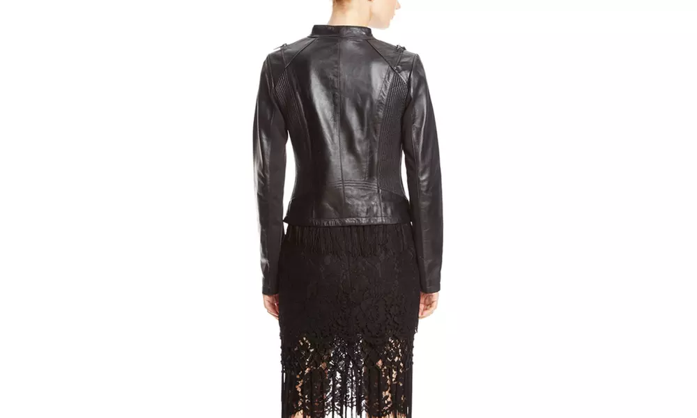 LAUNDRY BY SHELLI SEGAL Leather Jacket with Asymmetrical Zip - Second Medium