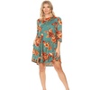 Image 13: Floral Pattern Print 3/4 Sleeve Loose Fit Casual Pocket Midi Dress