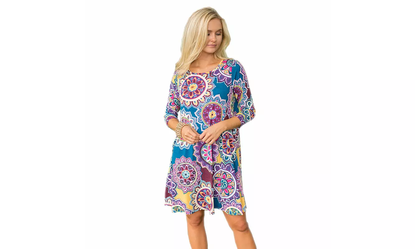 Ethnic Floral Pocket Large Swing Dress - Second Medium