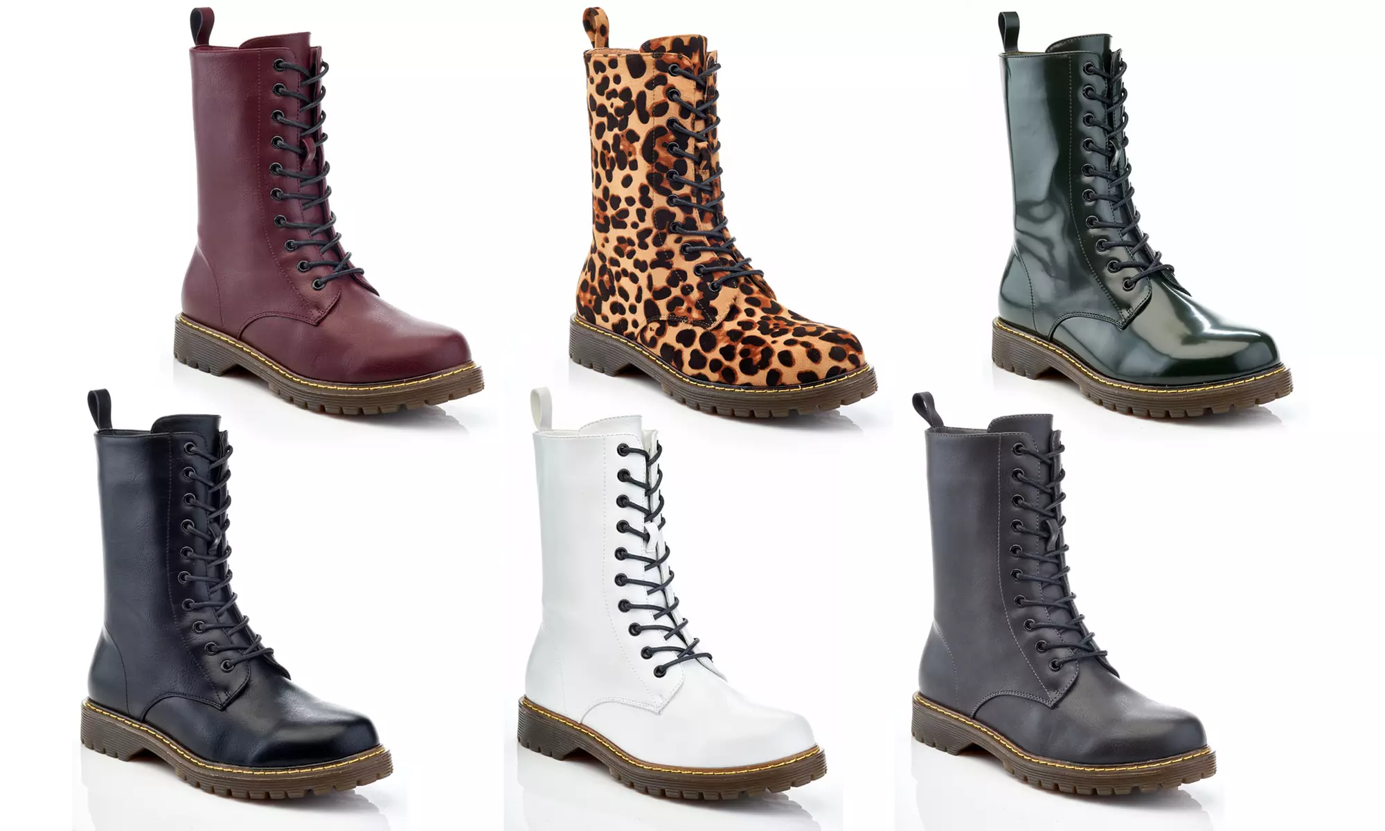 Women's Assorted Lace Mid-calf Classic Combat Boots Faux synthetic leather - Primary Image