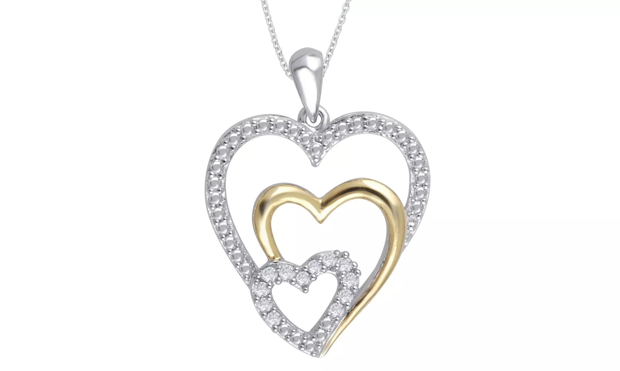1/10 Cttw Diamond Triple Heart Pendant in St. Silver for Women - Primary Image