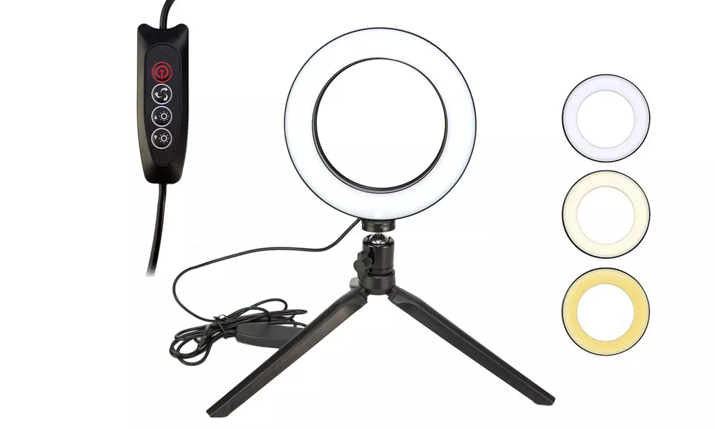 Dimmable LED Selfie Ring Light with Tripod Stand for Live Stream/ Makeup - Primary Image