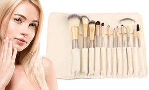 Luxe Makeup Cosmetic Brushes Set - Gold Handles in Ivory Case - 12 Piece