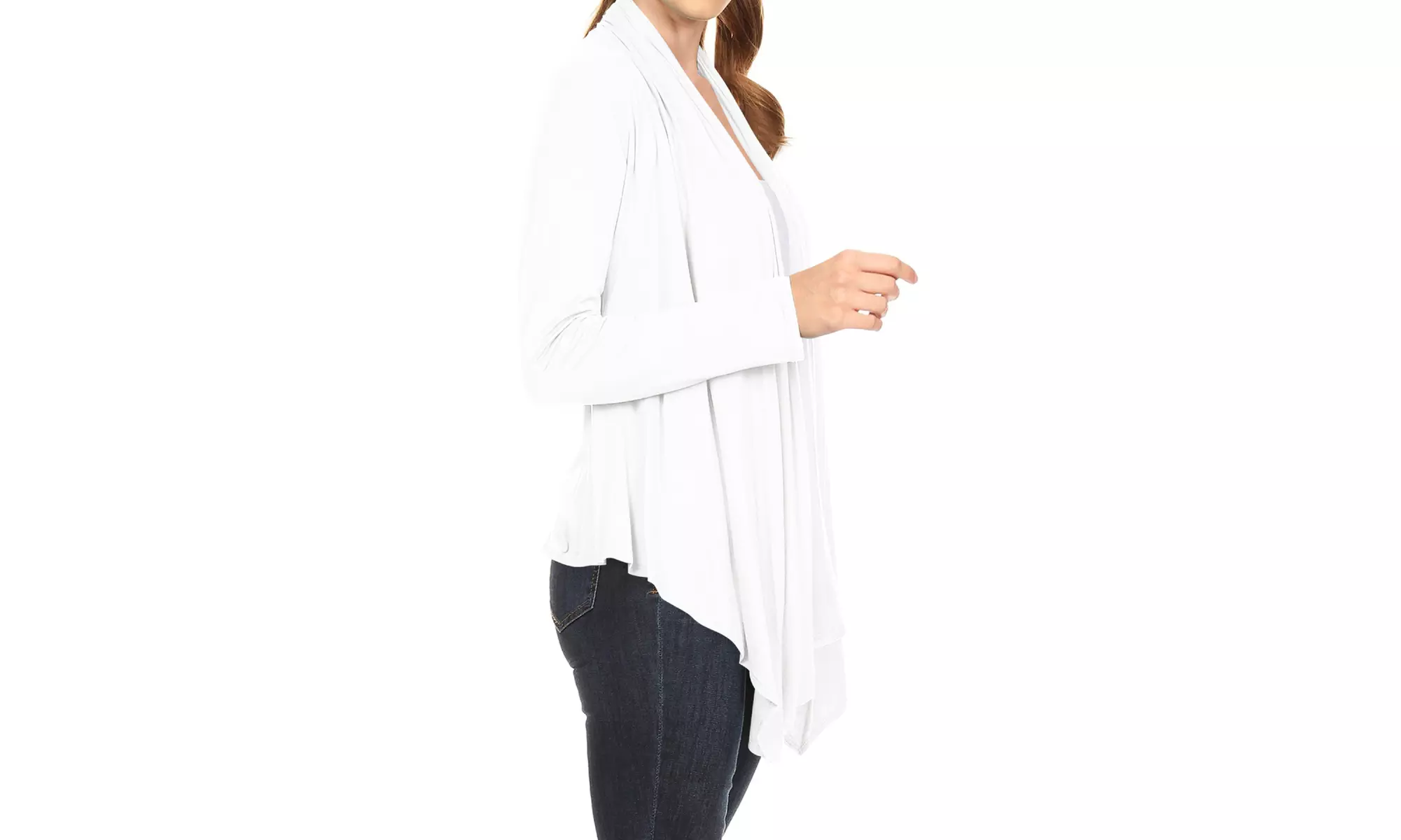 Women's Long Sleeve Draped Neck Open Front Solid Cardigan 