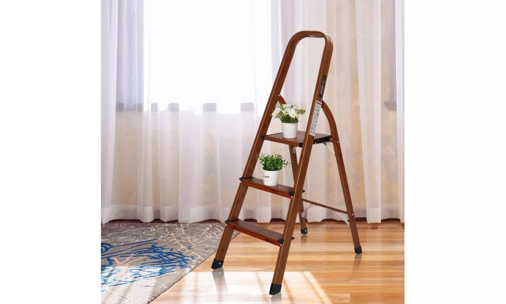 LUISLADDERS 3/5 steps Wood grain aluminum ladder folding step bench - Primary Image