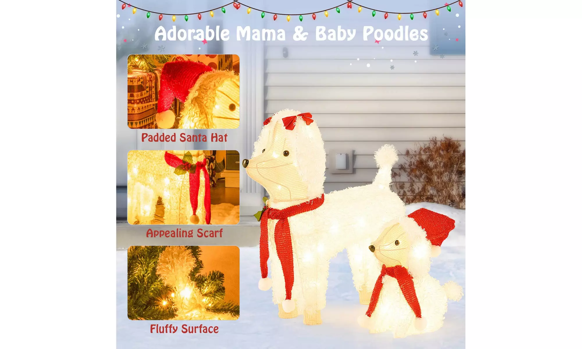 Costway Lighted Christmas Reindeer and Sleigh Set Dachshund Bear Penguin Decor