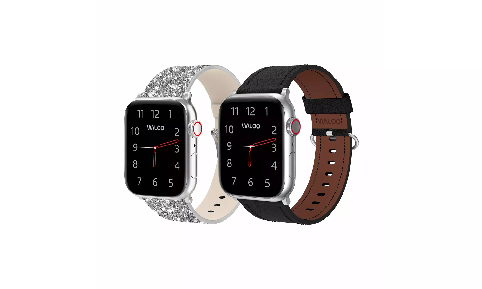 Waloo 2-Pack Leather Bling and Classic Leather Apple Watch Bands