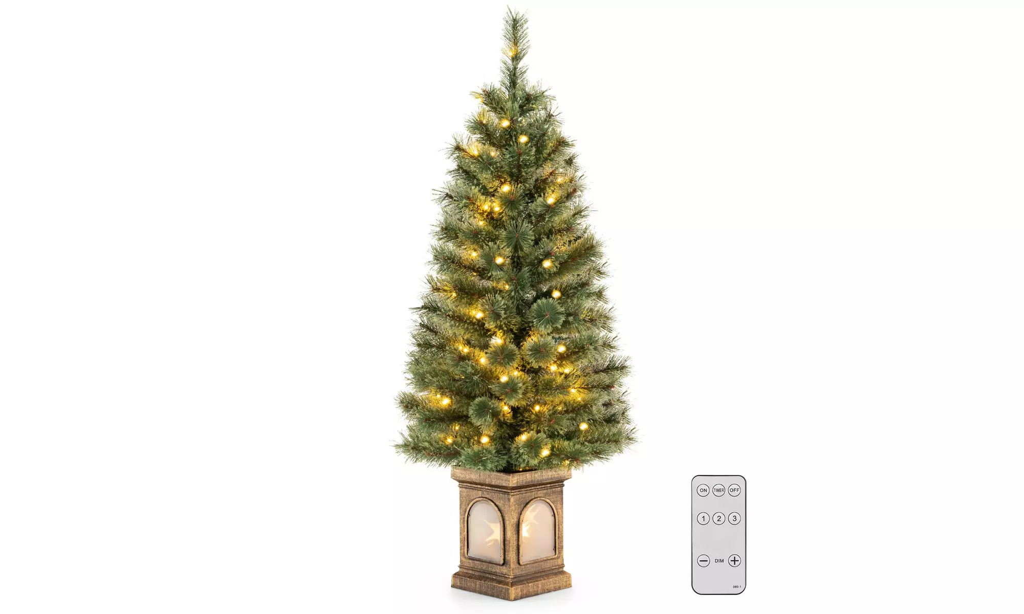 Costway 4 FT Pre-Lit Potted Christmas Tree Pine Needles 3 Modes Remote Control - Primary Image