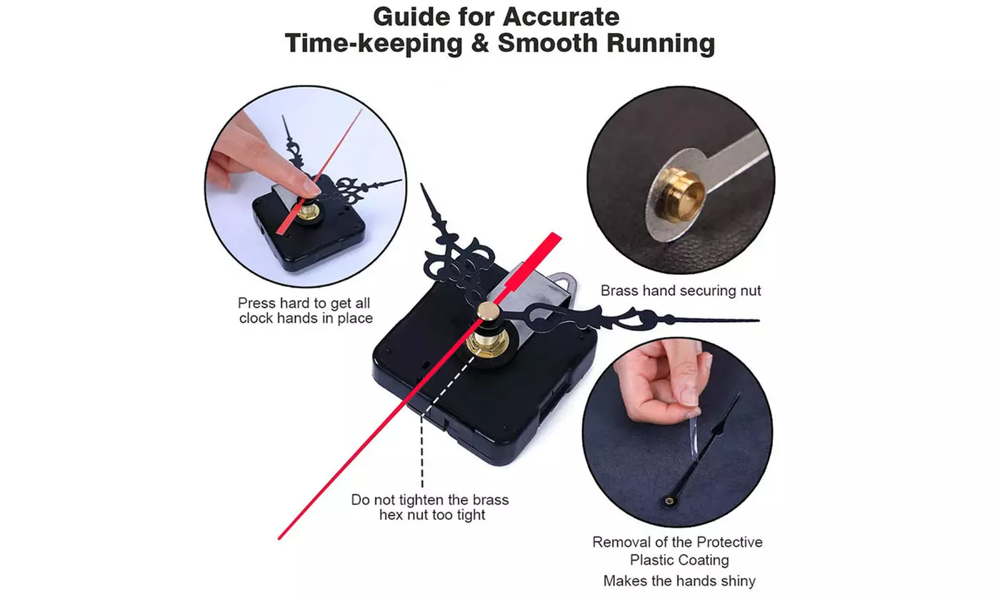2Pcs Clock Movement Mechanism with 4 Clock Hands DIY Quartz Clock Motor Kit