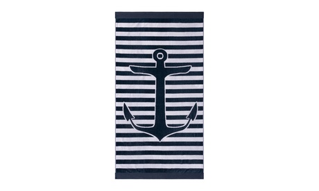 Superior 2 Piece Yacht Club Egyptian Cotton Absorbent Ultra Soft Beach Towel Set XL Navy Blue