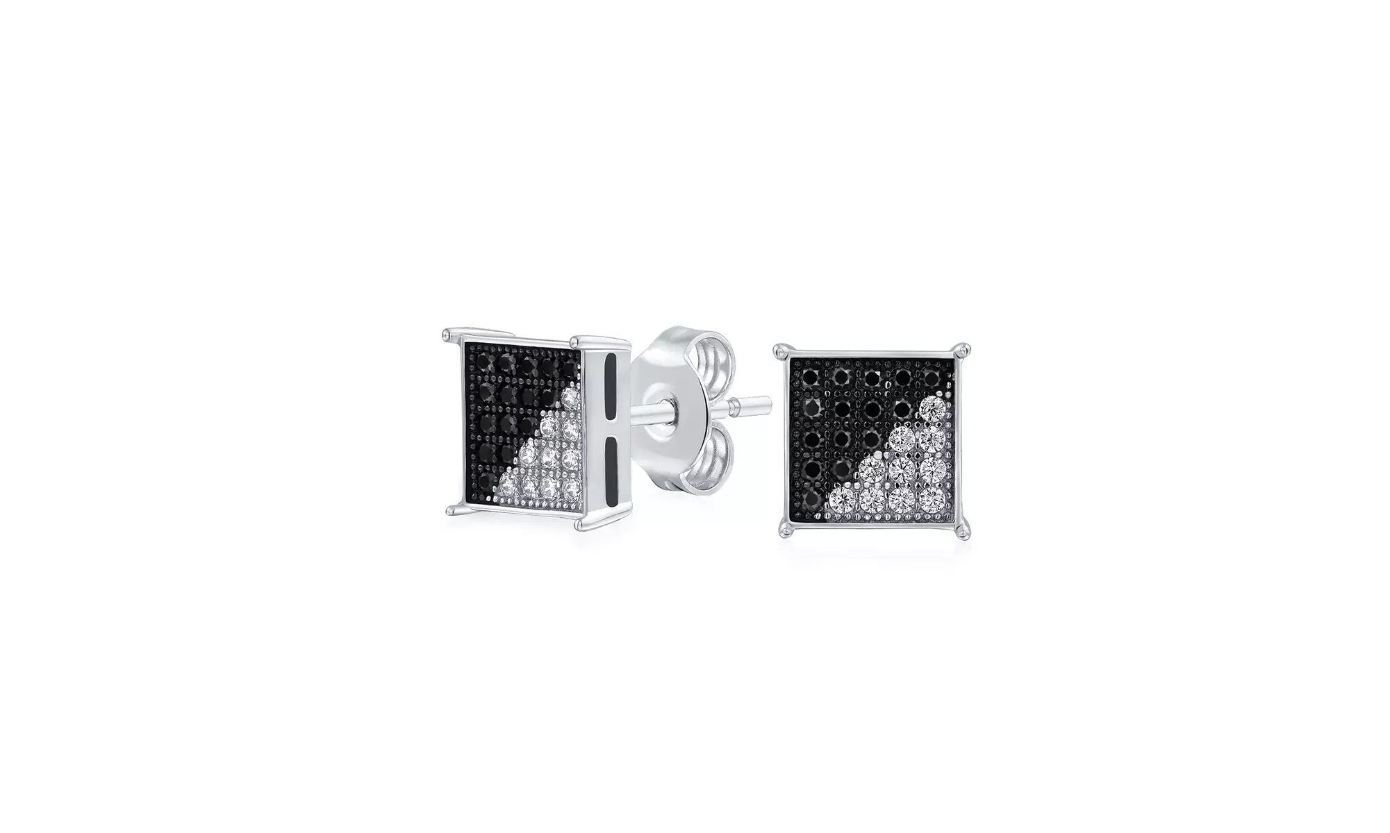 Black Blue Zig Zag Square Micro Pave CZ Stud Earrings Sterling Silver - Primary Image