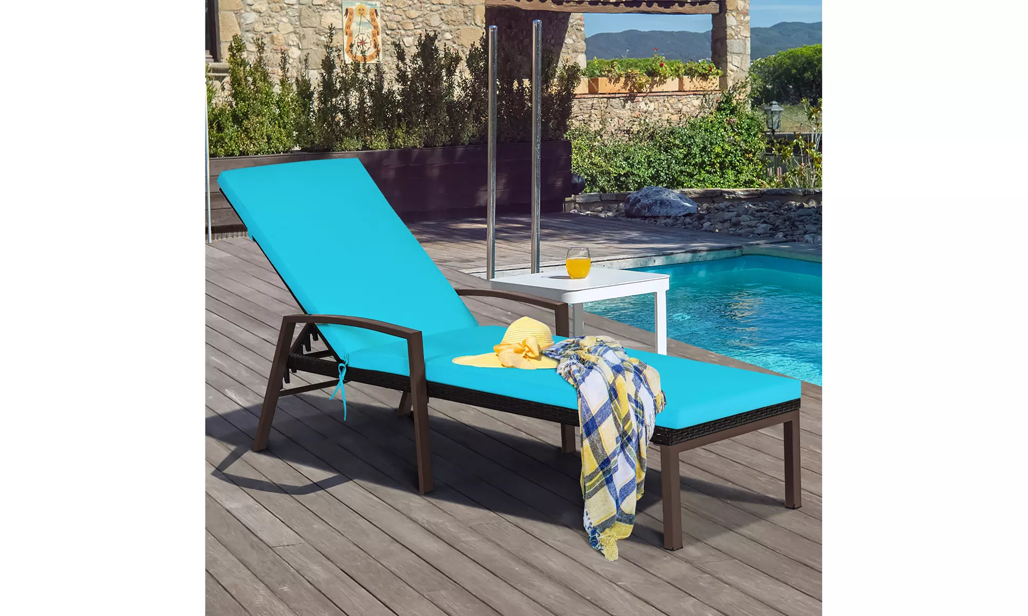 Costway 2PCS Patio Rattan Lounge Chair Chaise Recliner Back Adjustable Cushion