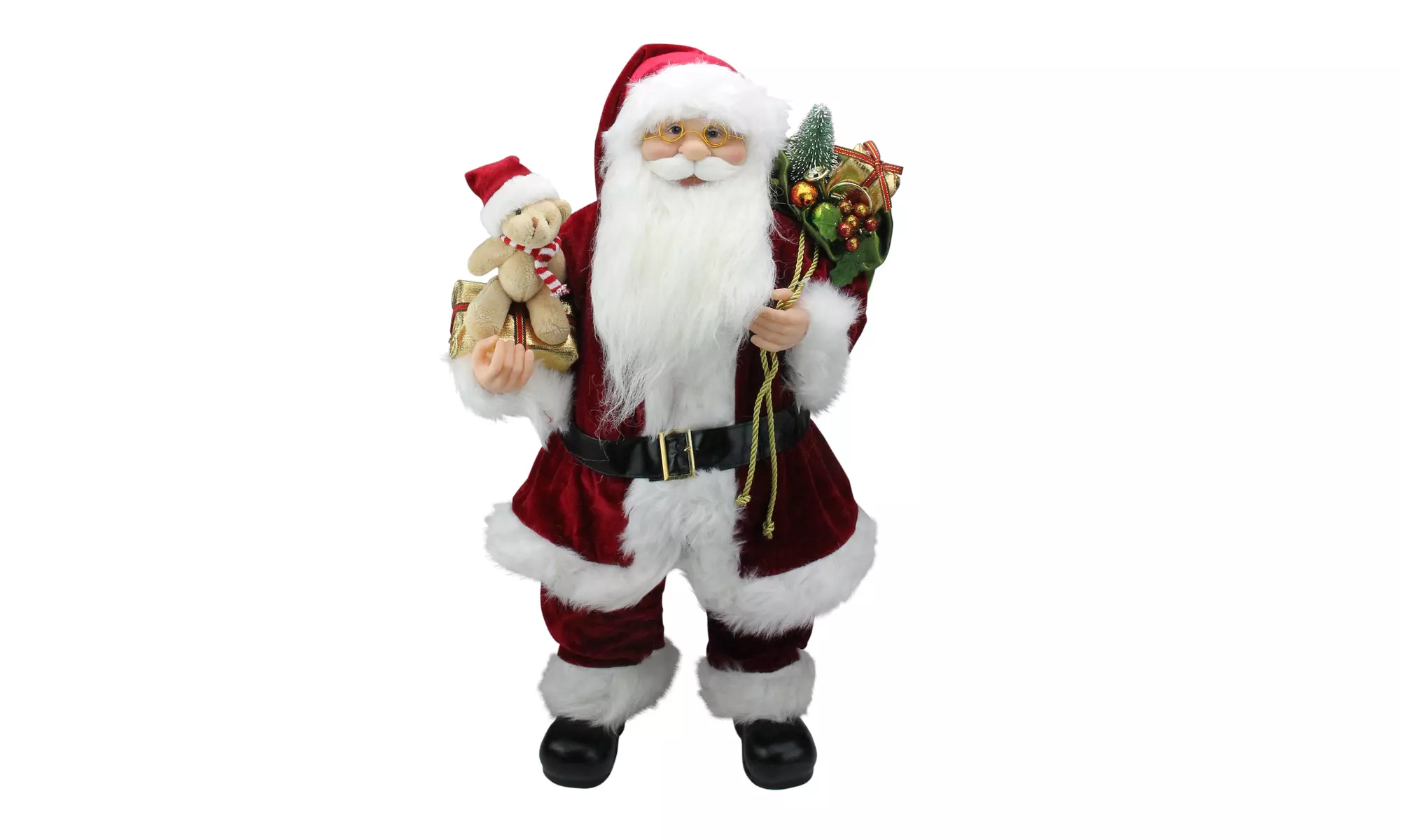 24" Standing Santa Claus Christmas Figure with Teddy Bear and Gift Bag - Primary Image