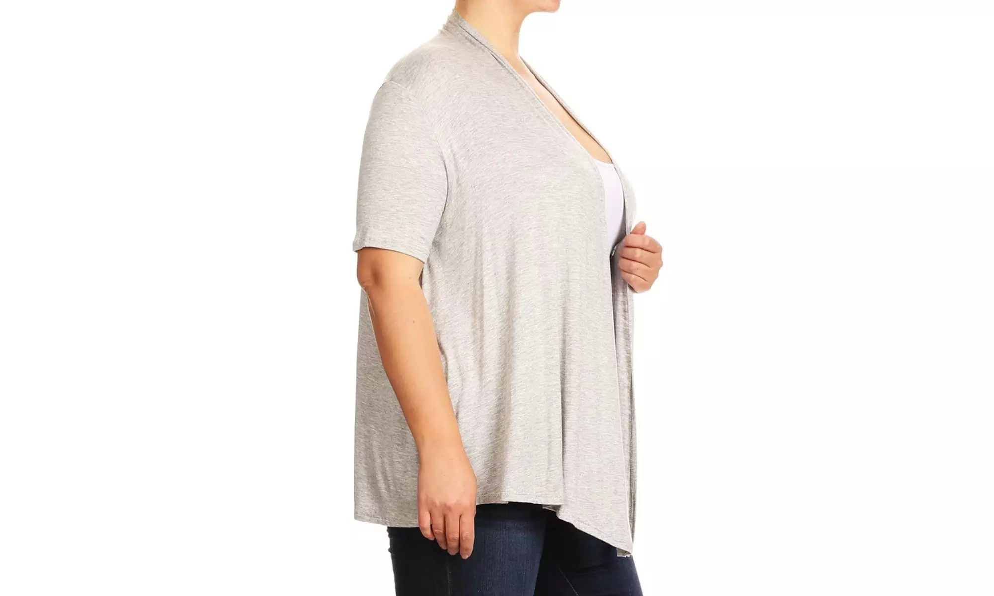 Women's Plus Size Short Sleeves Draped Open Front Solid Cardigan