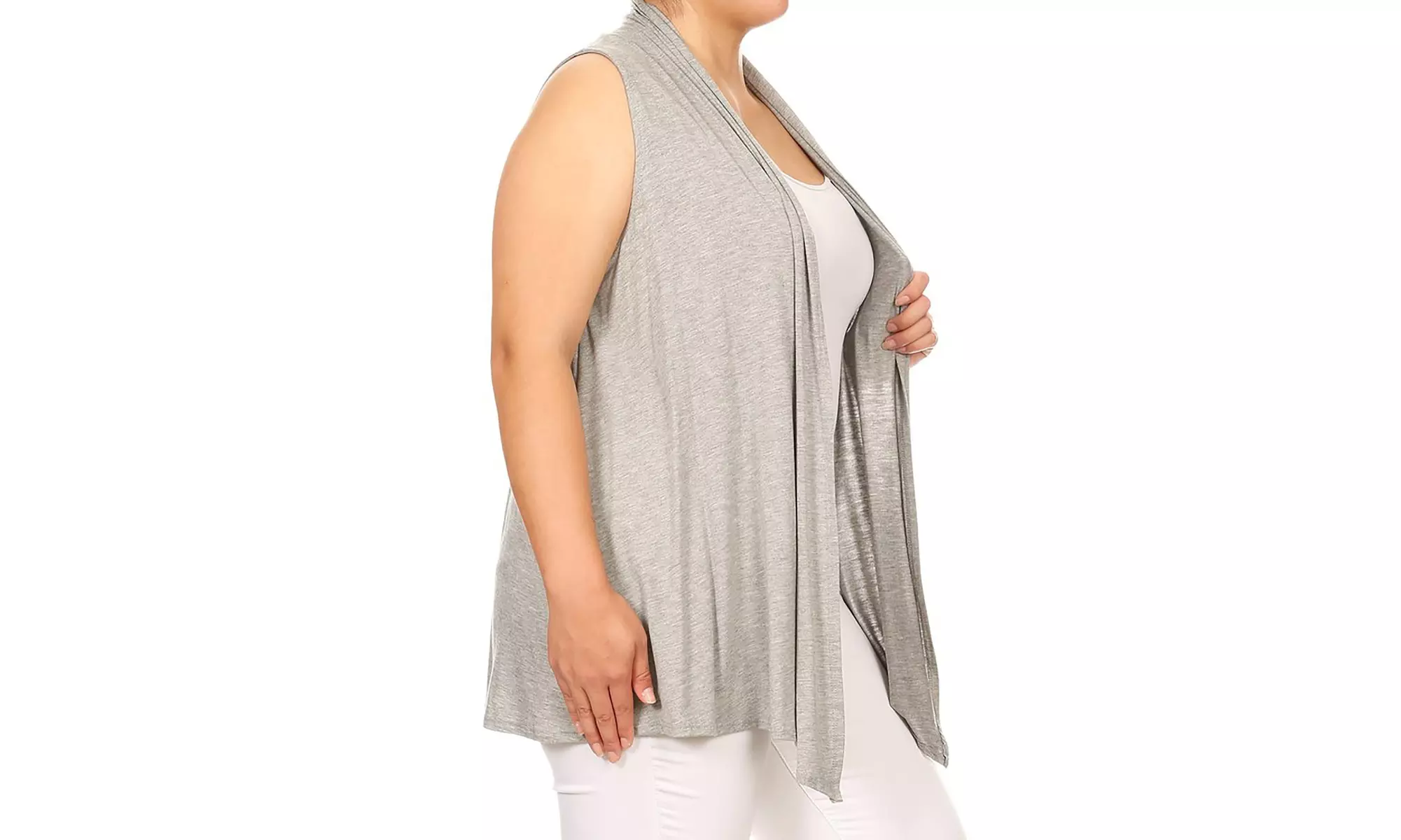 Women's Plus Size Loose Fit Long Body Draped Open Front Solid Vest Cardigan
