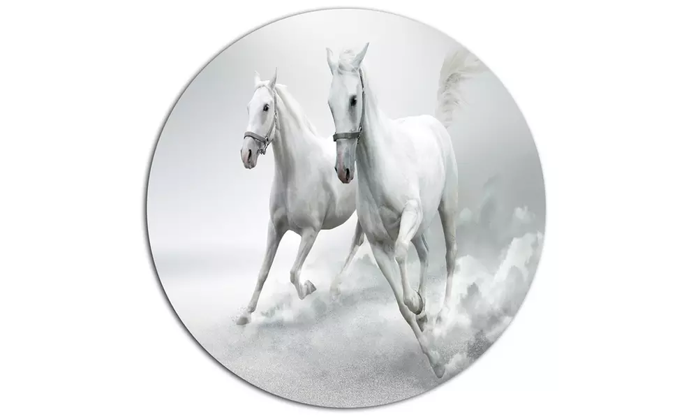Running White Horses' Ultra Glossy Animal Oversized Metal Circle Wall Art - Second Medium