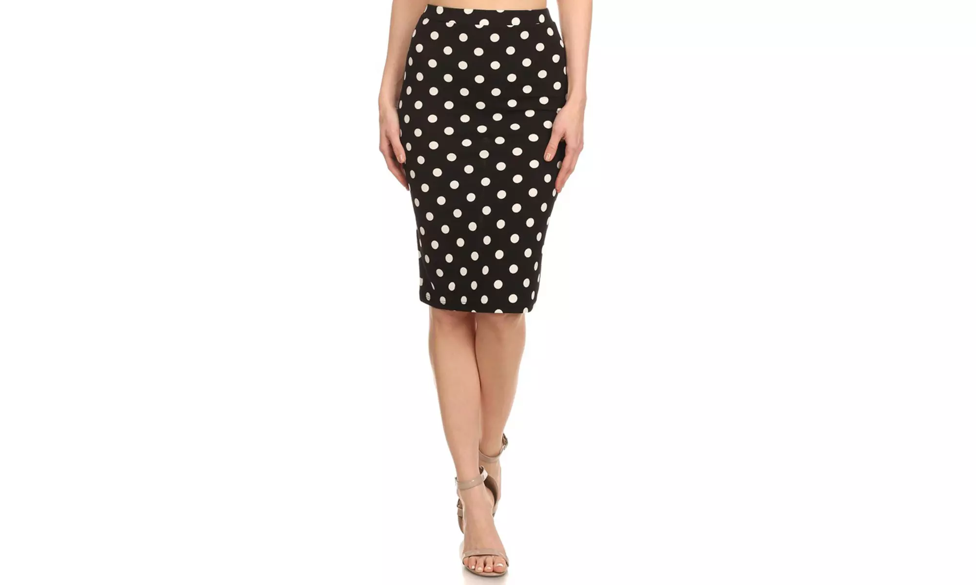 MOA Collection Women's Elastic Waist Band Polka Dot Printed Midi Skirt