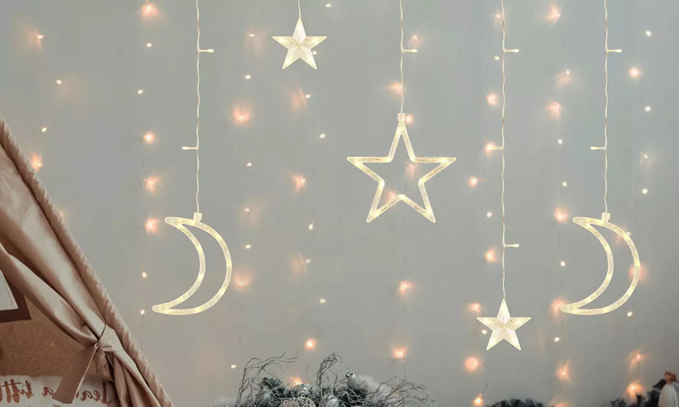 SGDL Holdings Christmas LED Star and Moon Curtain Lights - Primary Image