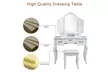 Tri-fold Mirror Dresser with Dressing Stool White - Second Medium