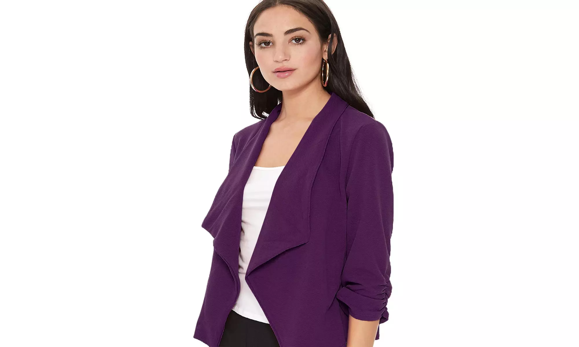 MOA Collection Solid Draped Open Front 3/4 Sleeve Jacket