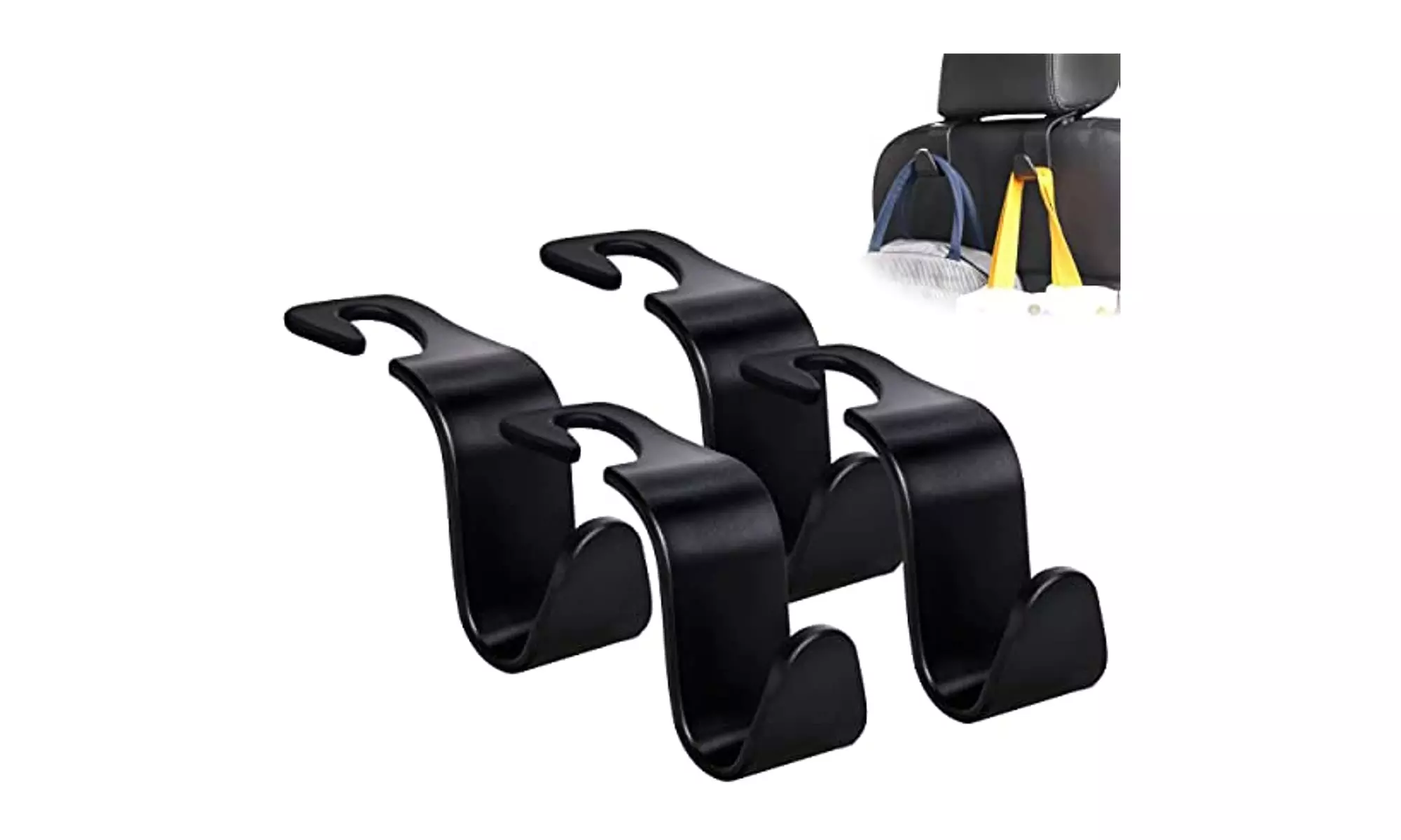GaRhomxy 4-Pack Car Headrest Hooks - Universal Hidden Hooks For Purse, Bags, Coats (Yellow)