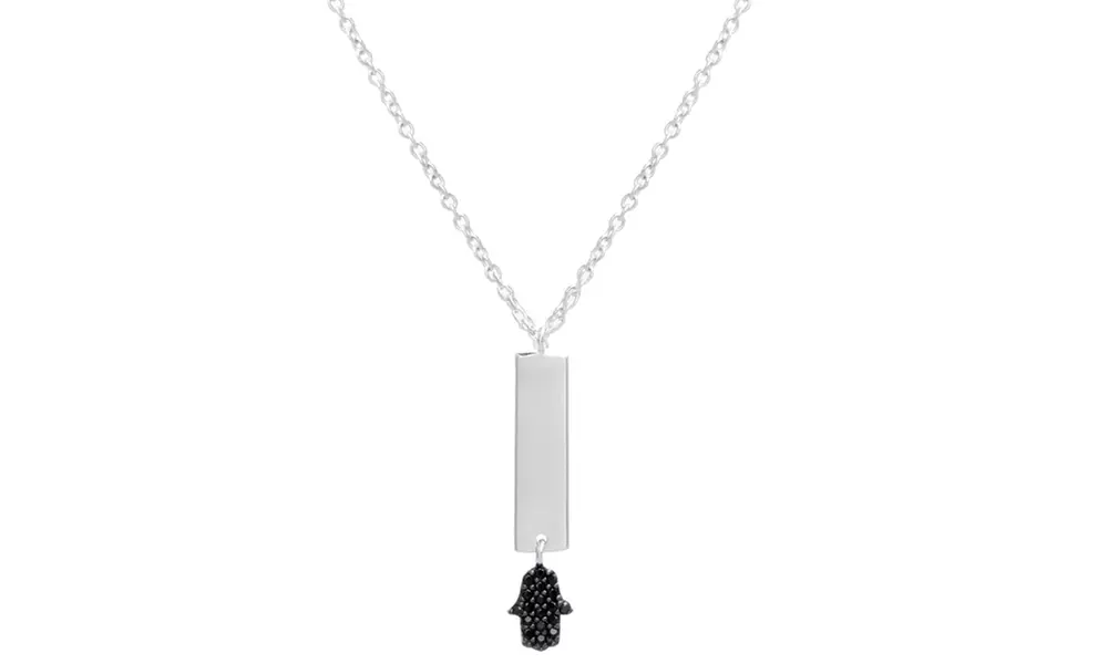Sterling Silver Black CZ Bar/Hamsa Cable Chain Necklace - Primary Image