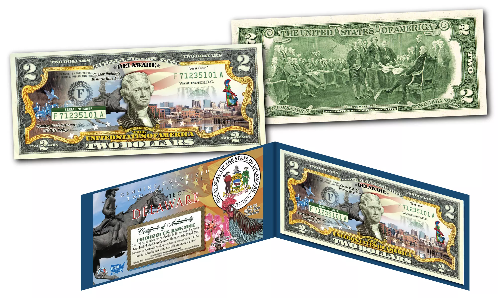 Official Genuine Legal Tender U.S. 2 Dollar Bills Honoring America's 50 States 