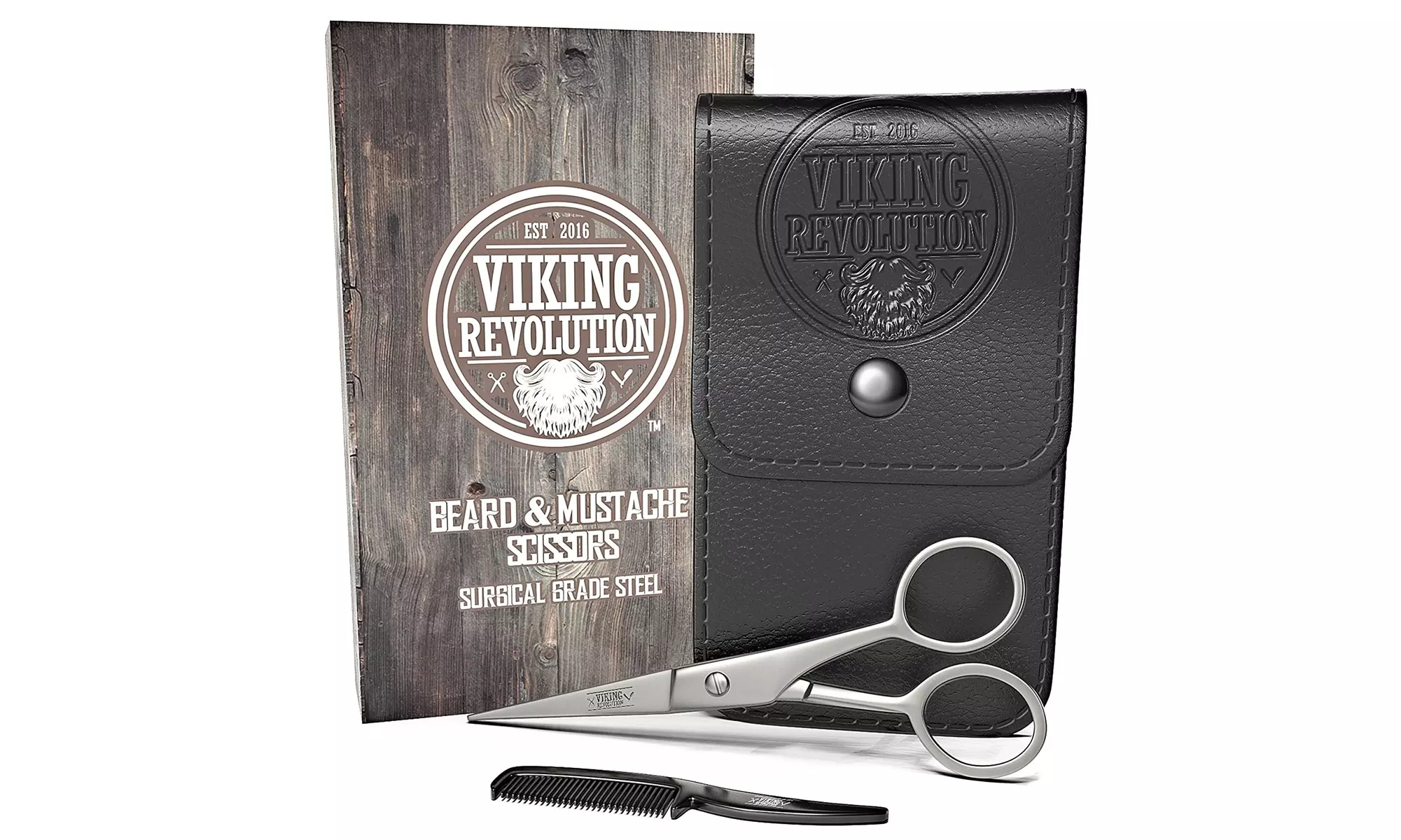 Viking Revolution - Beard and Mustache Scissors w/Comb and Synthetic Leather - Primary Image