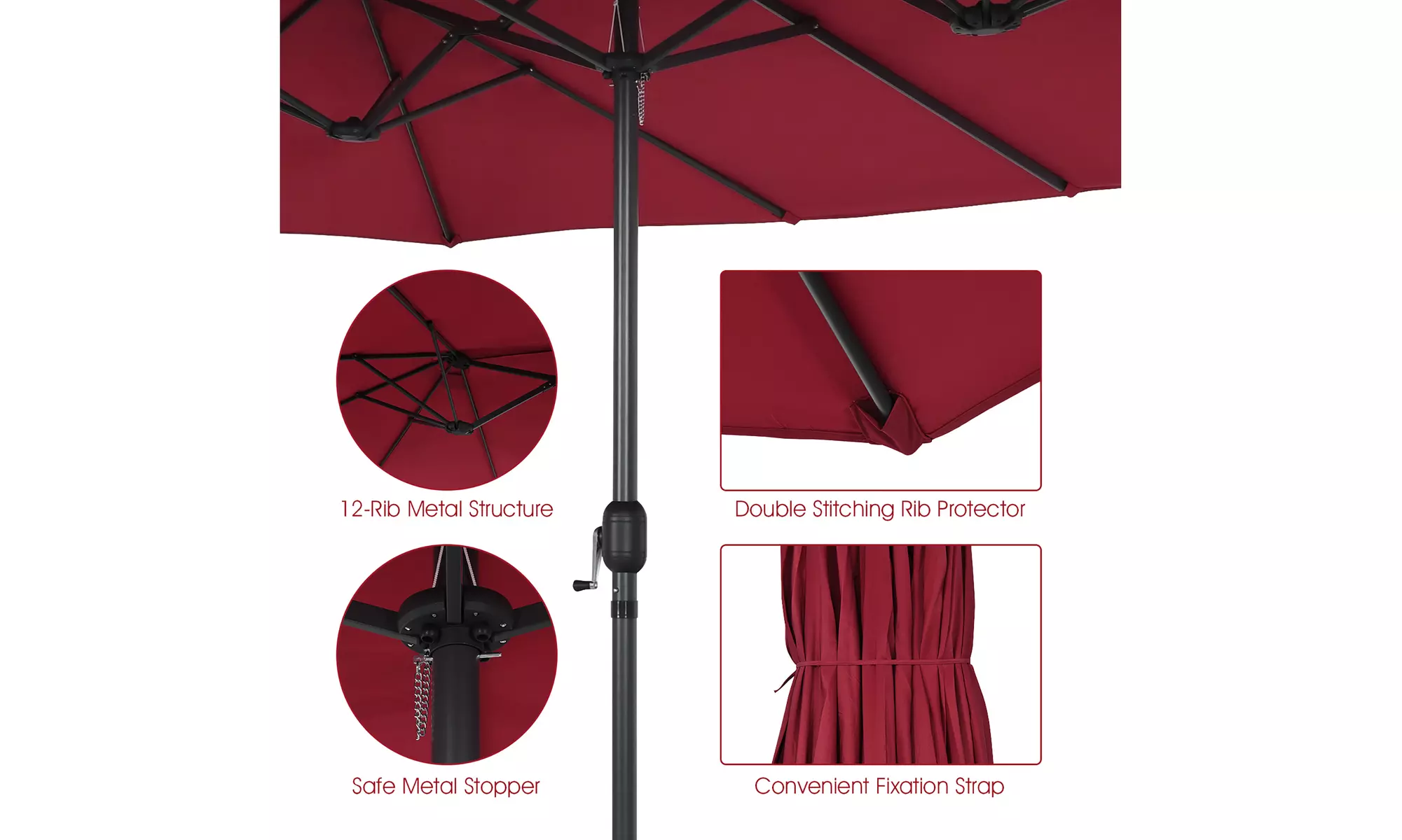 Costway 15FT Patio Double-Sided Umbrella Crank Outdoor Garden Market Sun Shade
