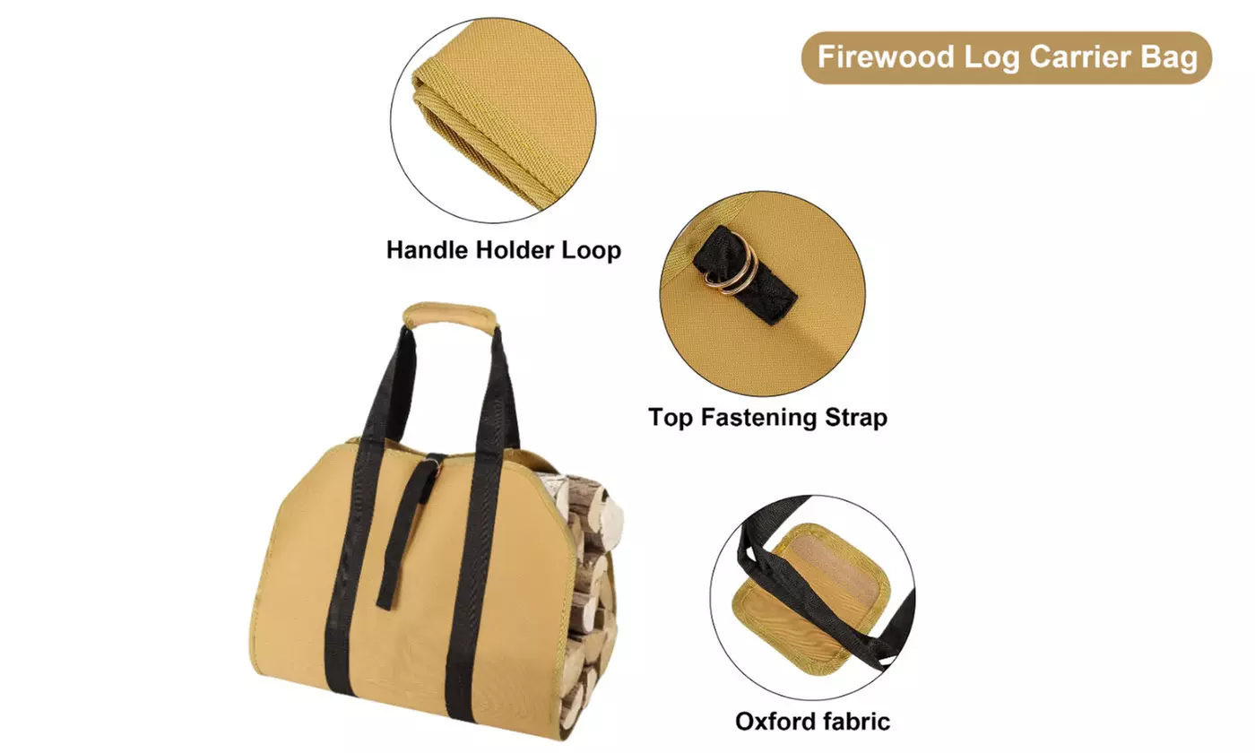 Heavy Duty Camping Firewood Log Carrier Tote Bag with Strap