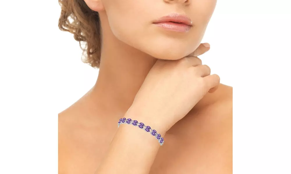 Marquise-Cut African Amethyst & White Topaz Tennis Style Bracelet in 925 Silver
