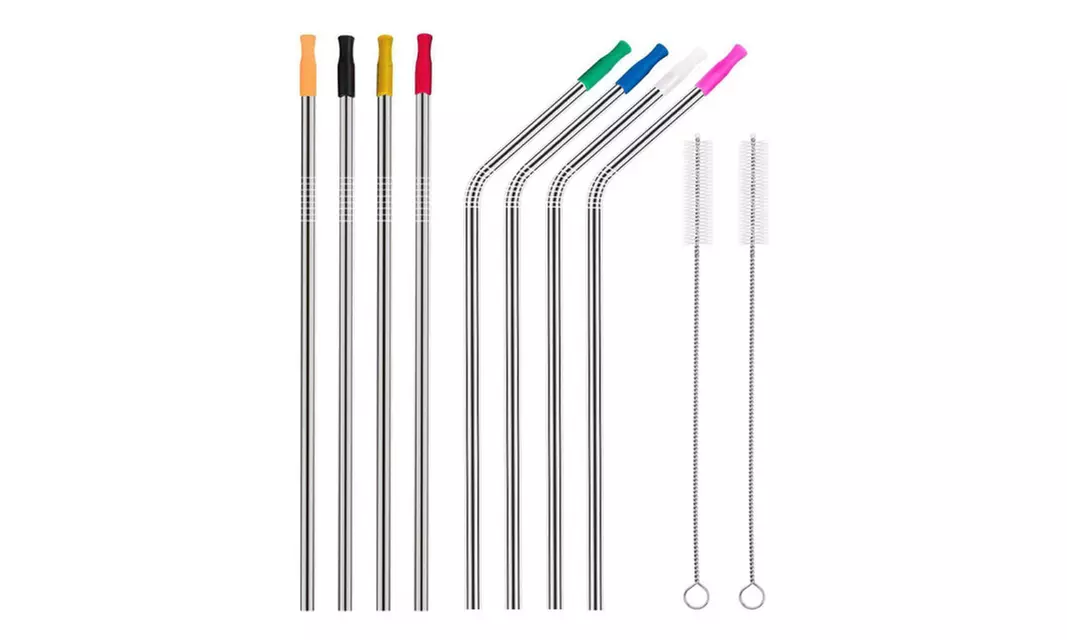 10.5 inch Long Reusable Stainless Steel Drinking Straws Brushes Kit