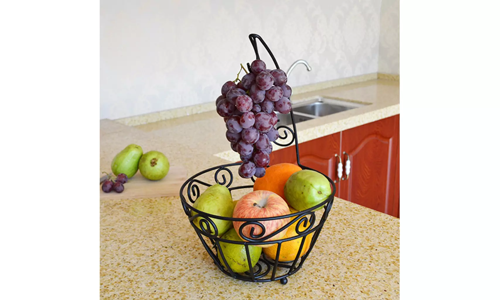 IPC Fruit Basket Bowl With Banana Tree Hanger Carbon Steel Black - Primary Image