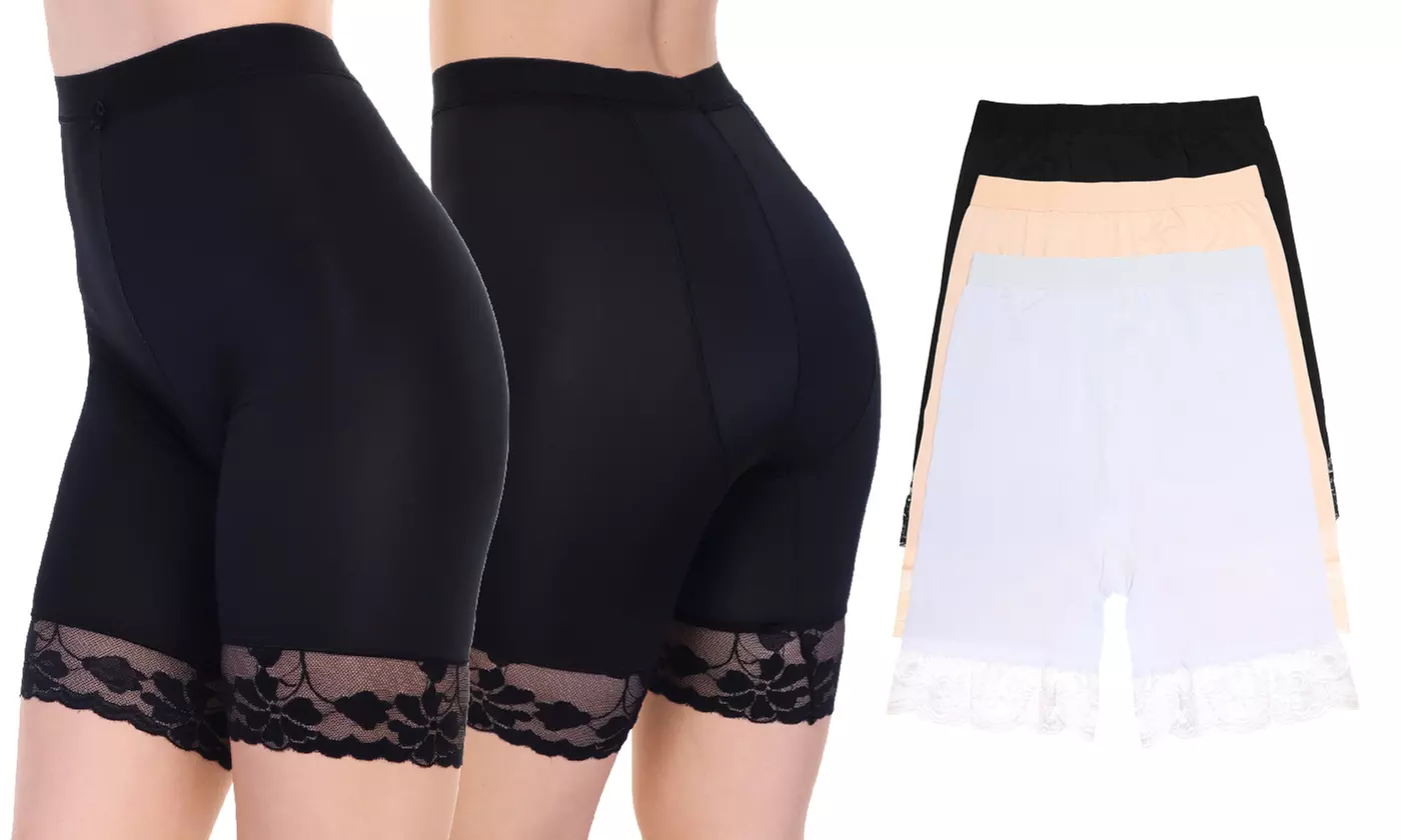 Satin High-Waist Safety Underpants Liner Slip with Lace Accent S-5X, 3 or 6 Pack