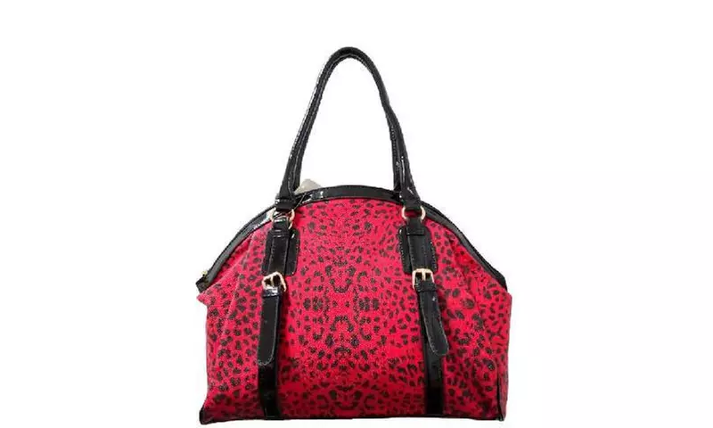 Leopard Print Leather Satchel Bag - Primary Image